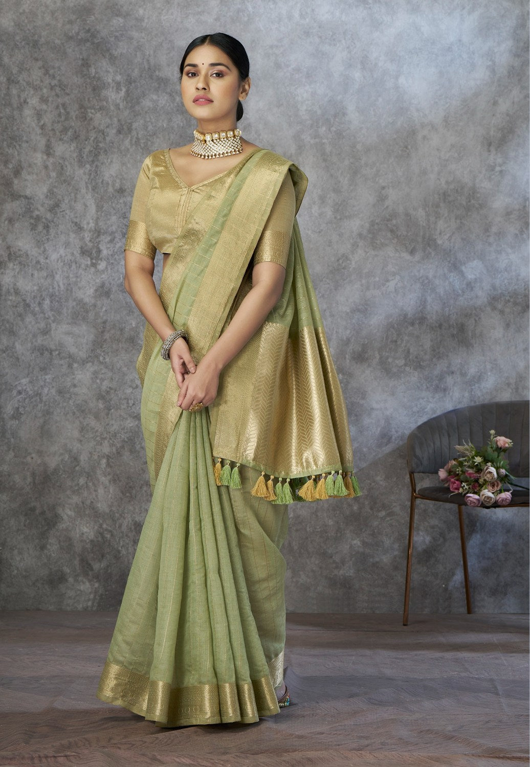 Anaita Green Cotton Silk Zari Woven Work Saree With Blouse Piece