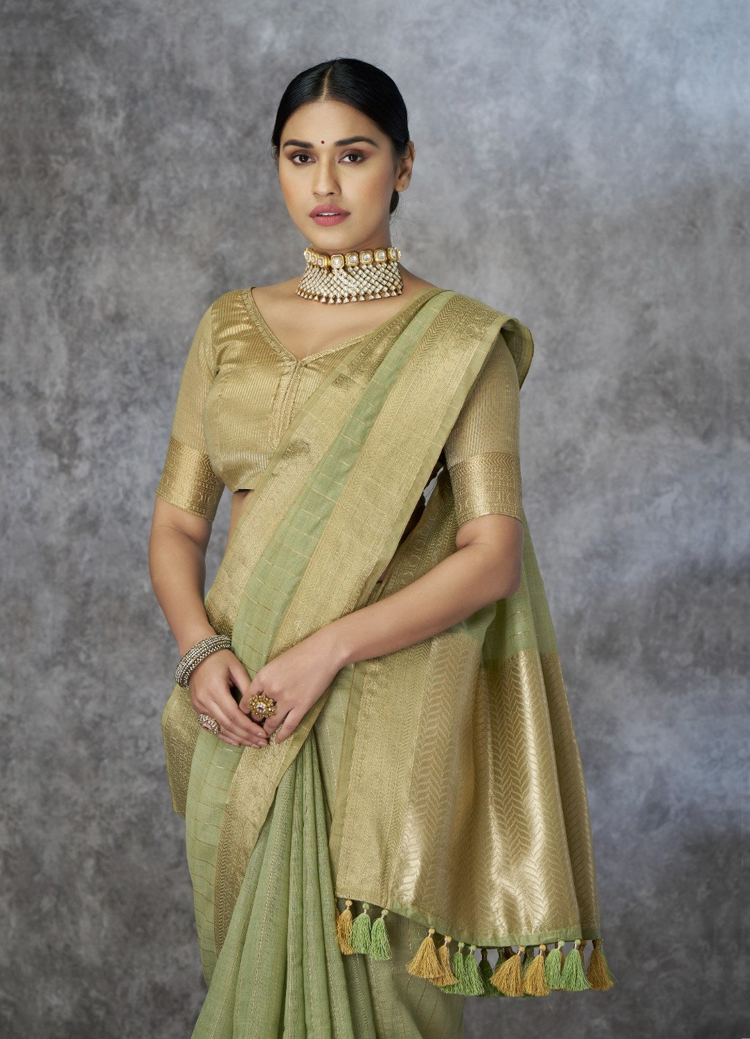 Anaita Green Cotton Silk Zari Woven Work Saree With Blouse Piece
