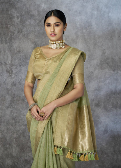 Anaita Green Cotton Silk Zari Woven Work Saree With Blouse Piece