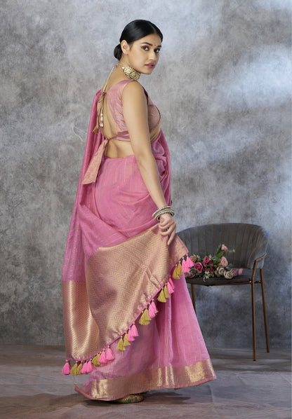 Anaita Pink Cotton Silk Zari Woven Work Saree With Blouse Piece