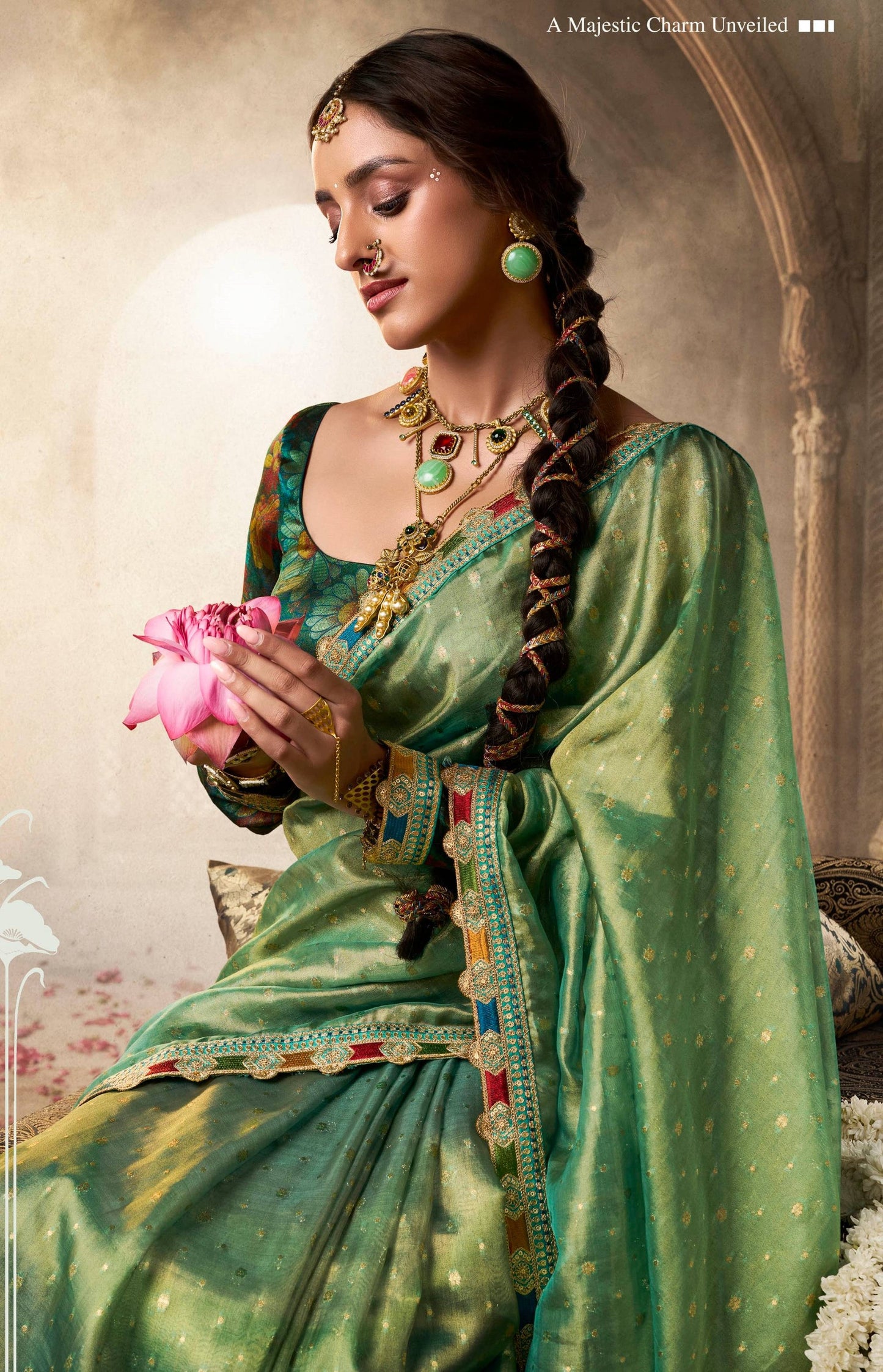 Anaita Designer Green Weaving Soft Tissue Silk Saree With Designer Blouse