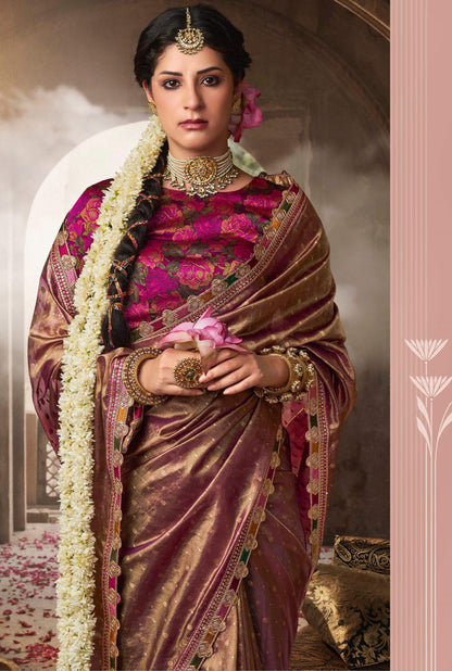 Anaita Designer Purple Weaving Soft Tissue Silk Saree With Designer Blouse