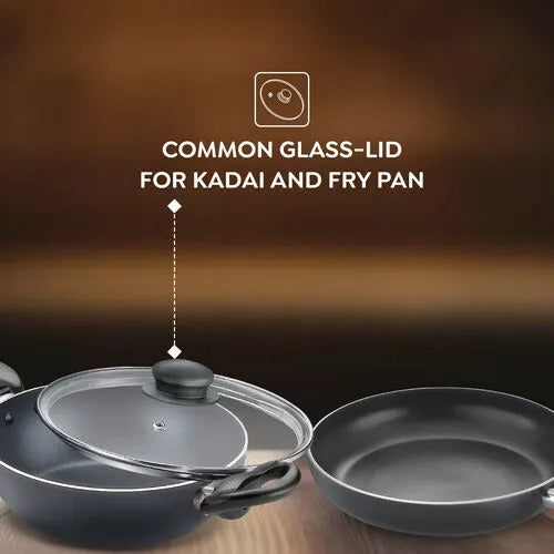 Judge by Prestige Ace Non-Stick BYK Set 20cm Kadai+Glass Lid+Frypan+Omni Tawa+3 Nylon Tools