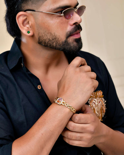 VOJ Gold-Polished Rudraksh Om Bracelet