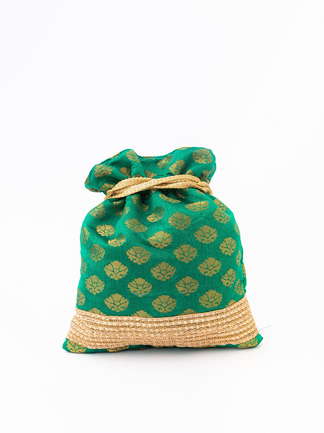 NR By Nidhi Rathi Green & Gold-Toned Banarasi Printed Potli Clutch