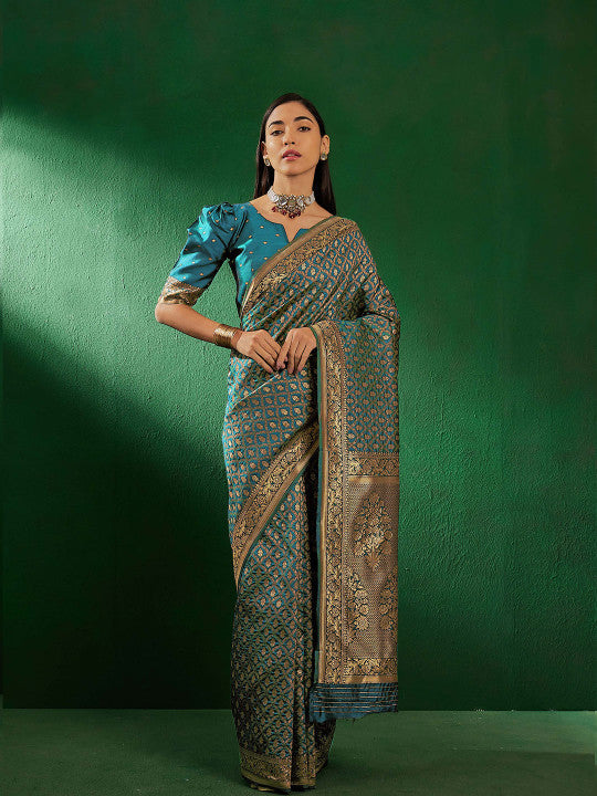Sangria Ethnic Motifs Woven Design Banarasi Silk Saree
