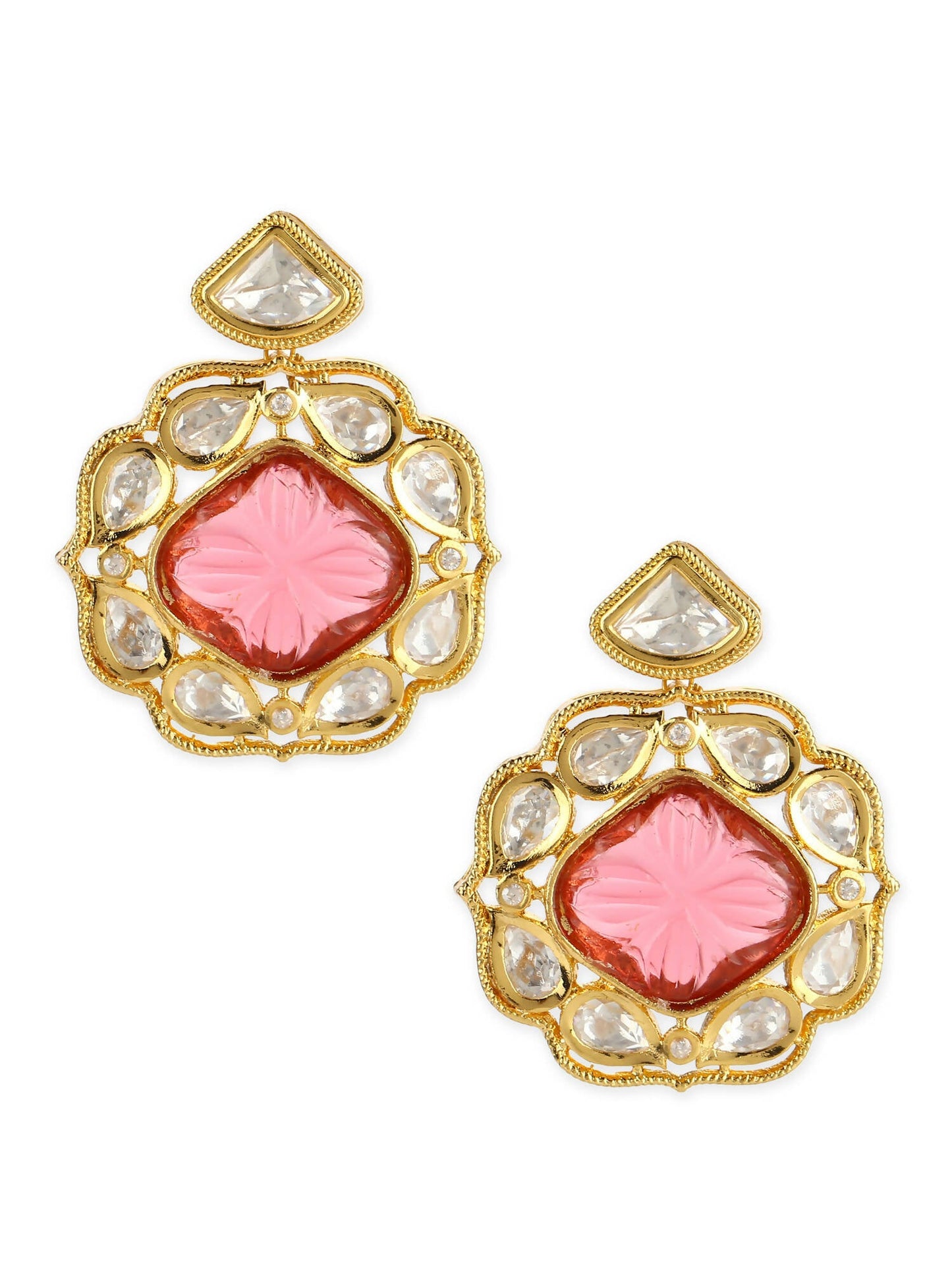 Pink Gold-Polished Contemporary Drop Earrings - Ruby Raang