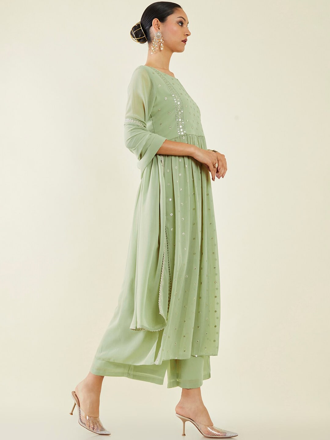 Soch Ethnic Motifs Embroidered Mirror Work Kurta with Palazzos & Dupatta