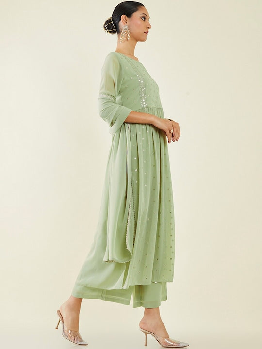 Soch Ethnic Motifs Embroidered Mirror Work Kurta with Palazzos & Dupatta