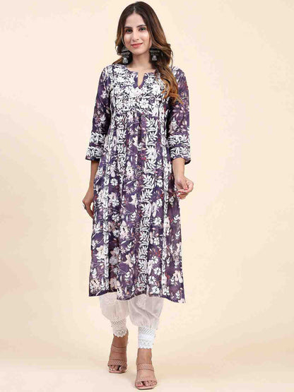 HOUSE OF KARI Floral Printed Chikankari Work Kurta