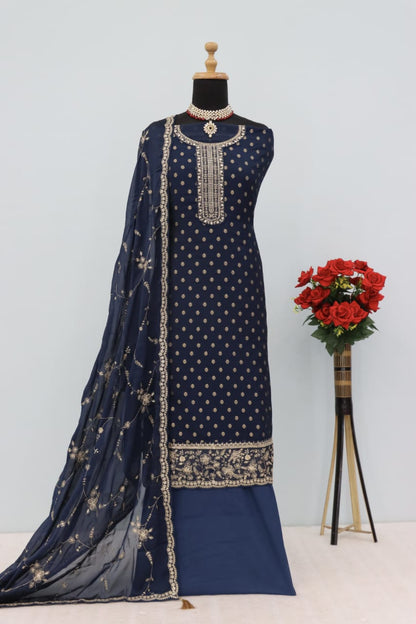 Anaita Navy Blue Dola Jacquard Silk Sequin Embroidered Salwar Suit
