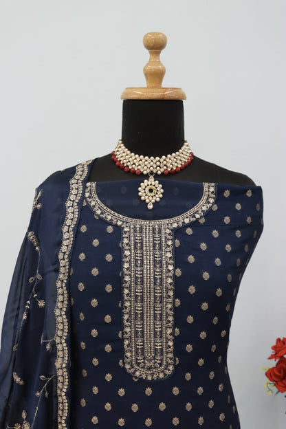 Anaita Navy Blue Dola Jacquard Silk Sequin Embroidered Salwar Suit