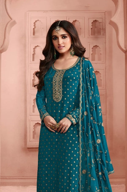Anaita Turquoise Dola Jacquard Silk Sequin Embroidered Salwar Suit