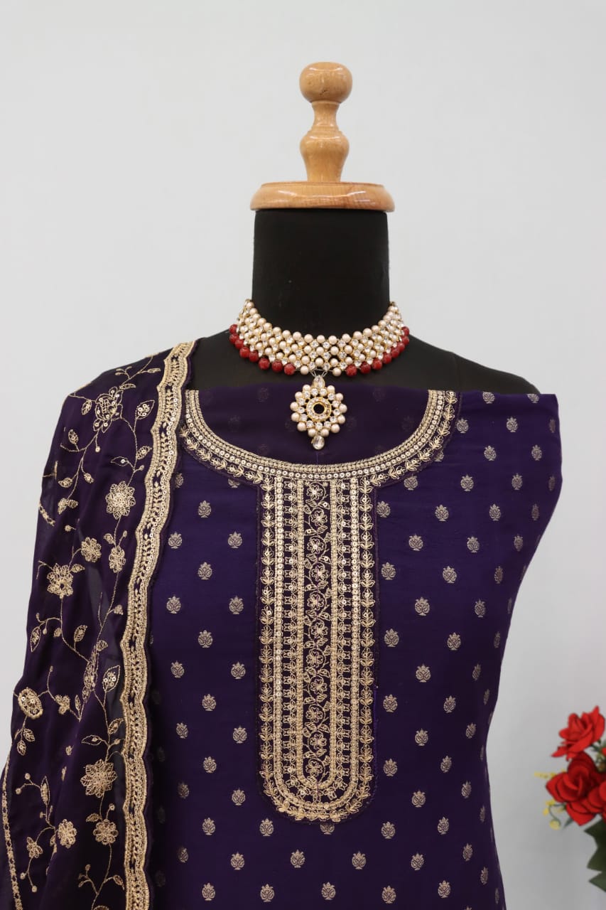 Anaita Royal Blue Dola Jacquard Silk Sequin Embroidered Salwar Suit