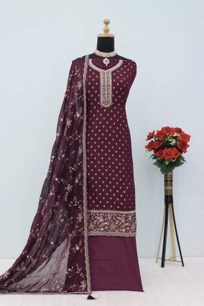 Anaita Purple Dola Jacquard Silk Sequin Embroidered Salwar Suit