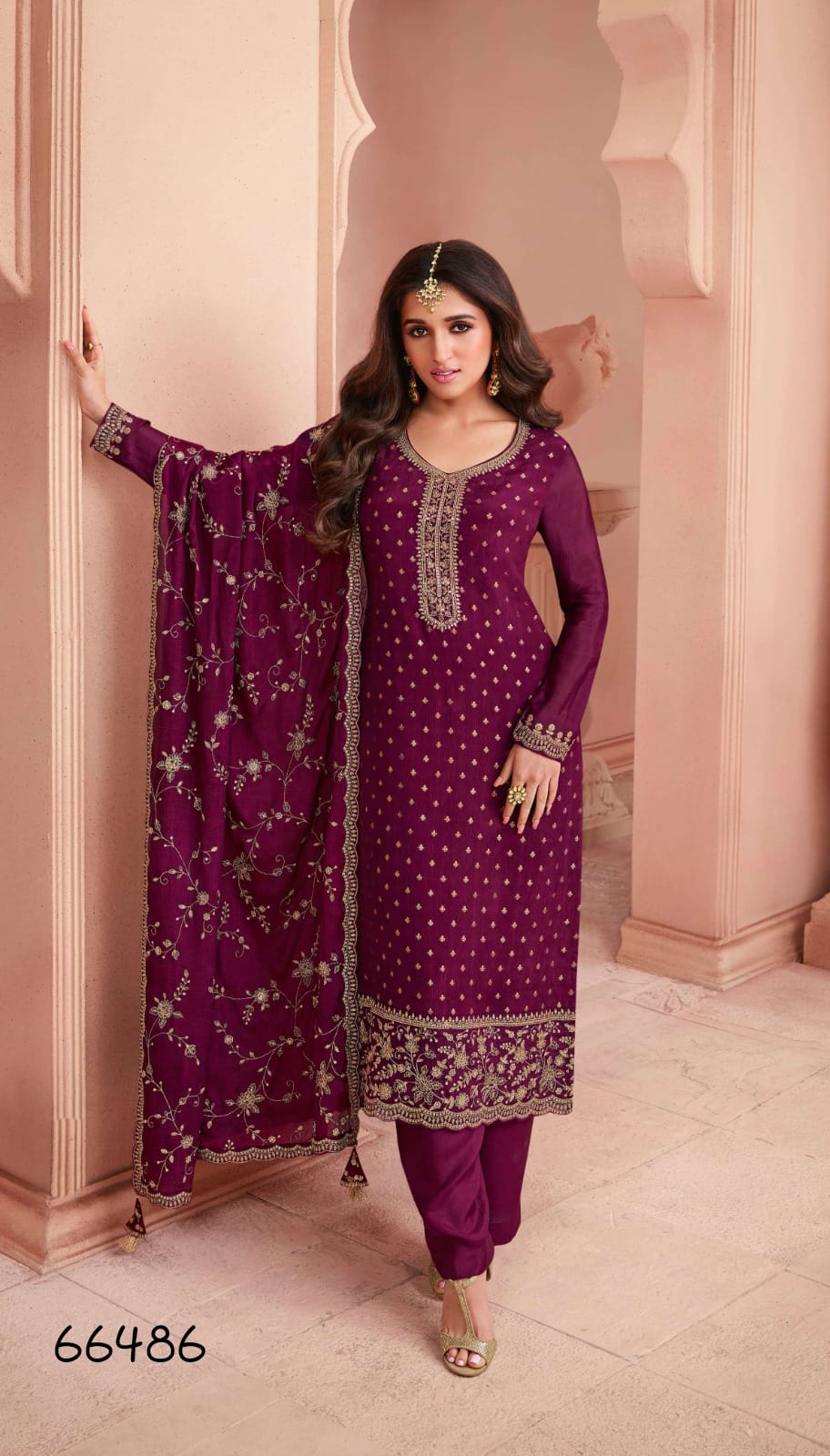 Anaita Purple Dola Jacquard Silk Sequin Embroidered Salwar Suit