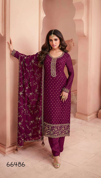 Anaita Purple Dola Jacquard Silk Sequin Embroidered Salwar Suit