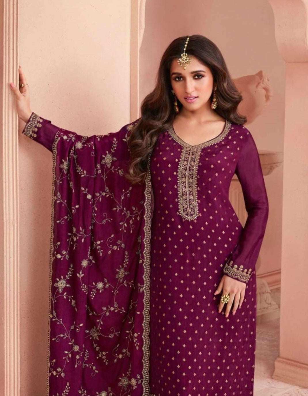 Anaita Purple Dola Jacquard Silk Sequin Embroidered Salwar Suit