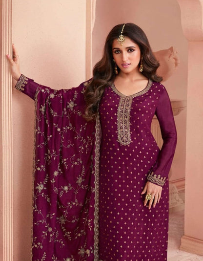 Anaita Purple Dola Jacquard Silk Sequin Embroidered Salwar Suit