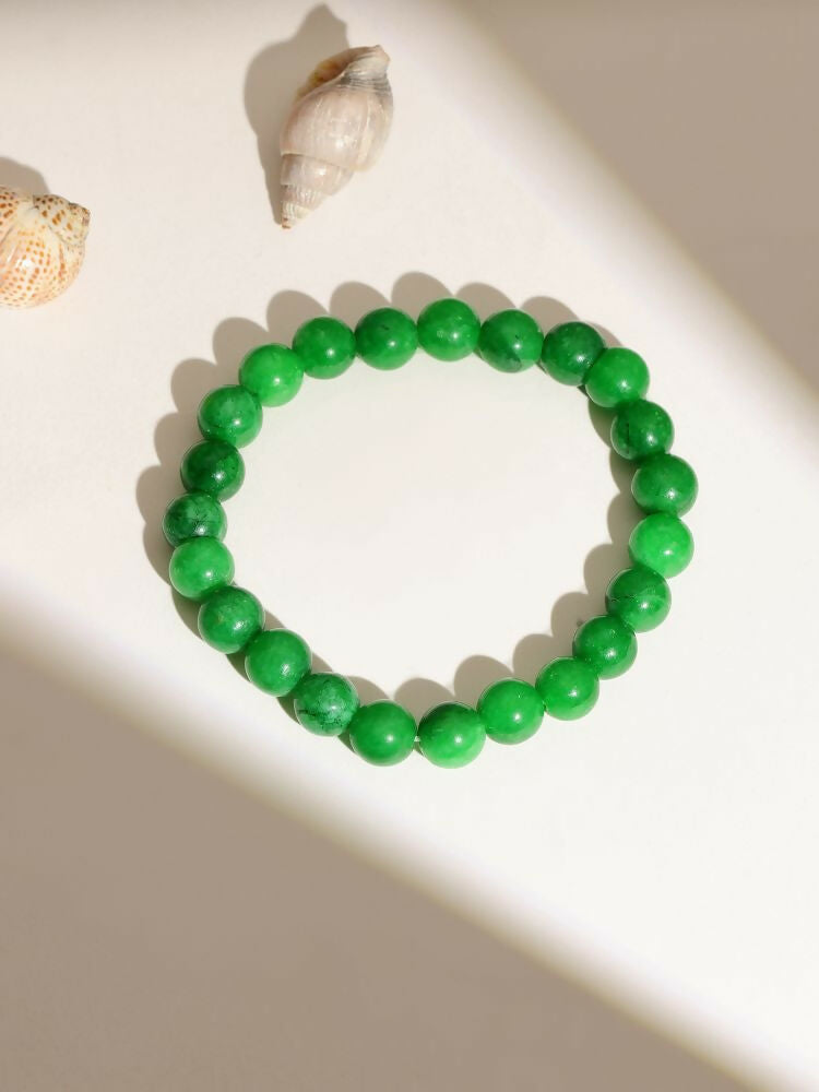 Green Jade Elastic Bracelet - Ruby Raang