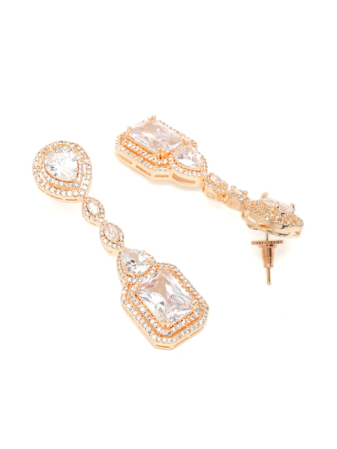 Yellow Chimes Rhodium-Plated Rose-Gold White AD-Studded Drop Earrings