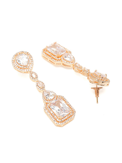 Yellow Chimes Rhodium-Plated Rose-Gold White AD-Studded Drop Earrings