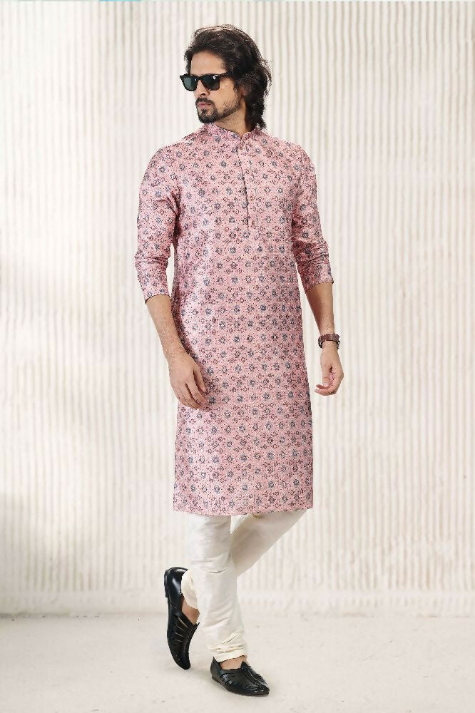 Raivat Ethnic Jacquard Banarasi Silk Digital Print Kurta Pajama In Dark Pink Colour