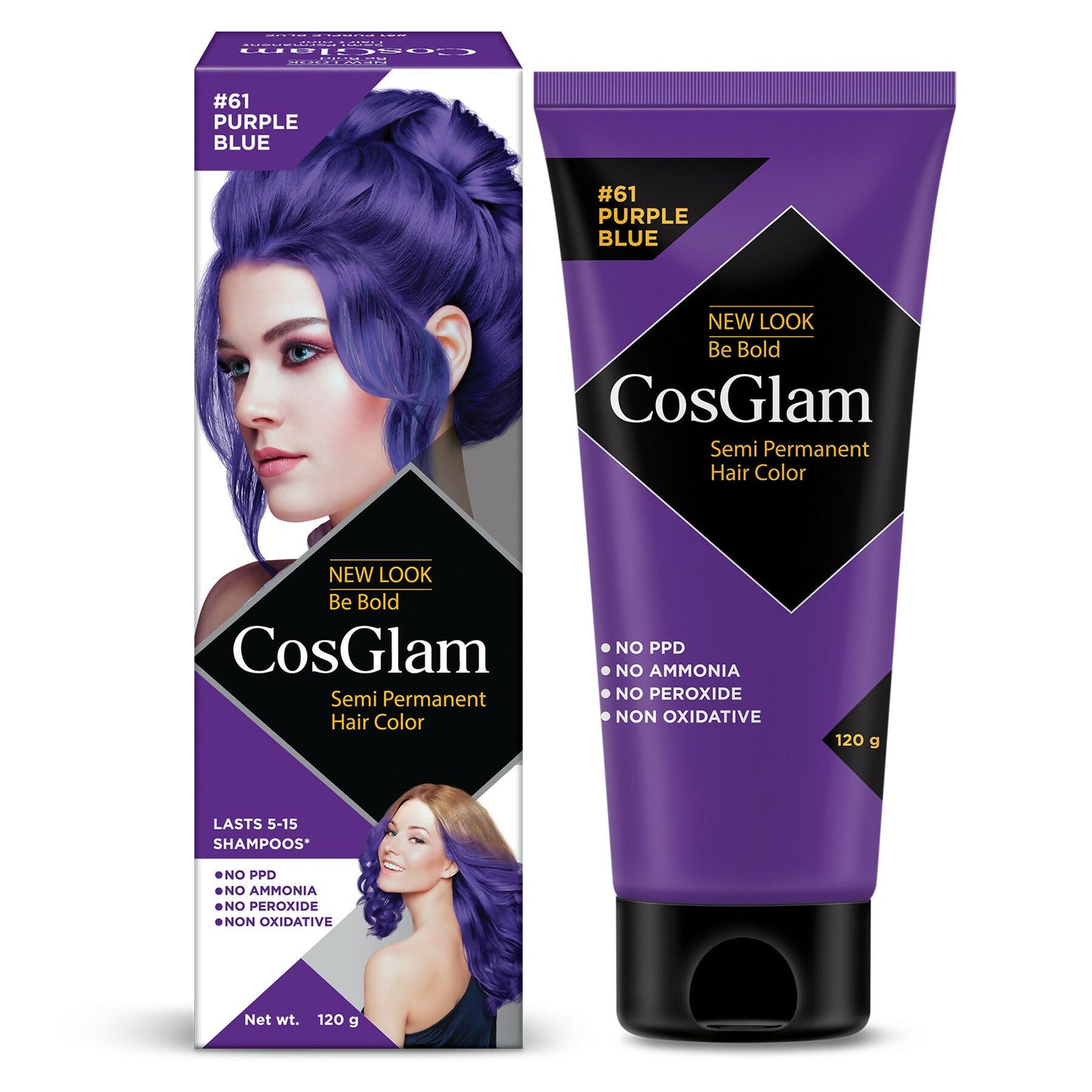 Cosglam Semi Permanent Hair Color for Women & Men (#61 Purple Blue)