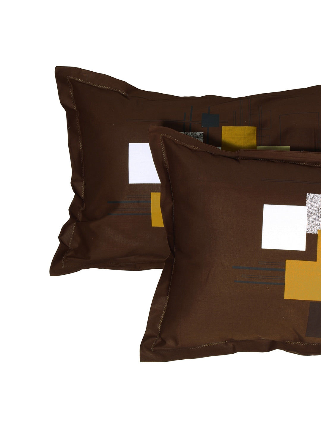 Story@home Cream-Coloured & Brown Abstract 300 TC Cotton 1 King Bedsheet with 2 Pillow Covers