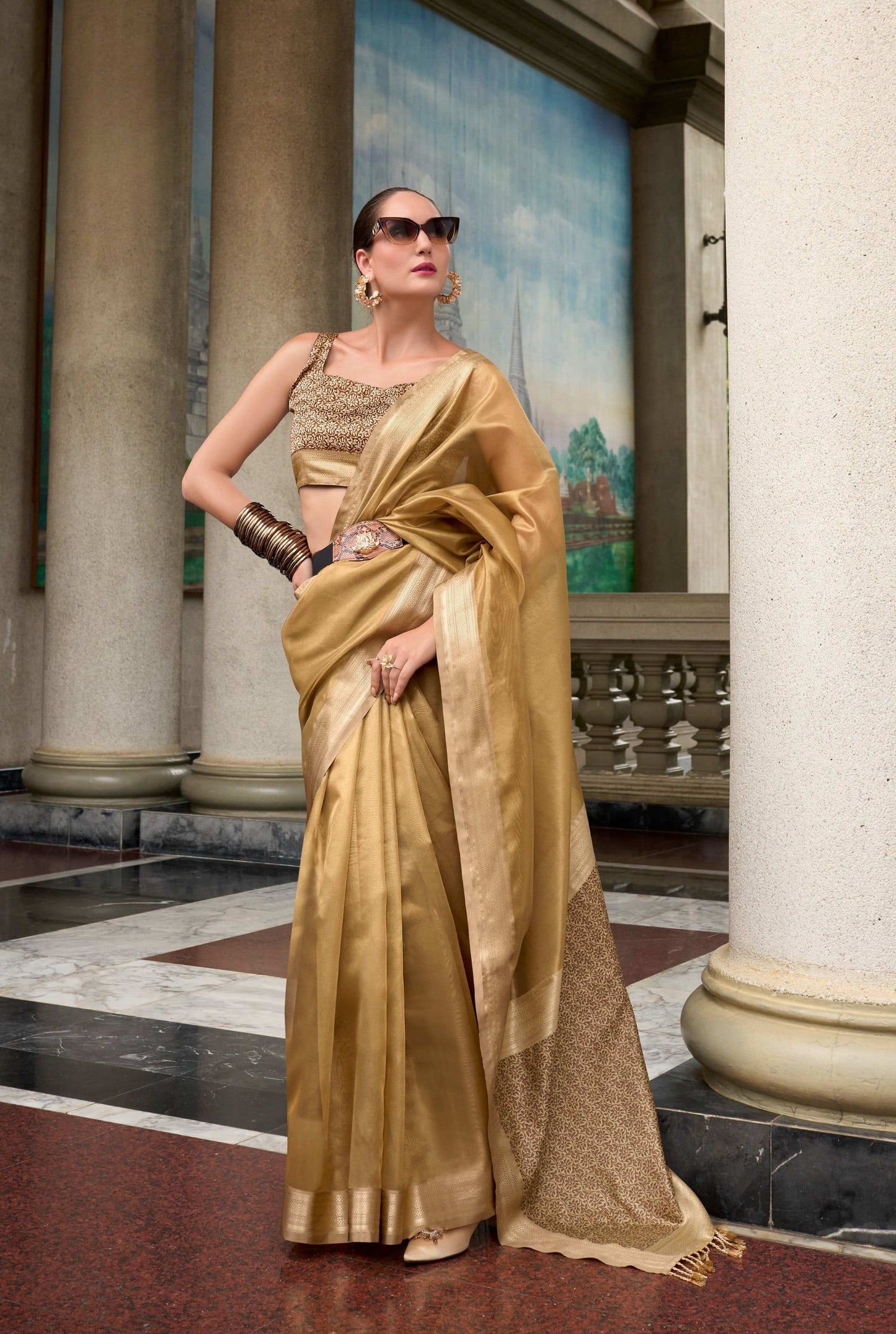Anaita Chiku Designer Weaving Pure Tissue Saree With Blouse