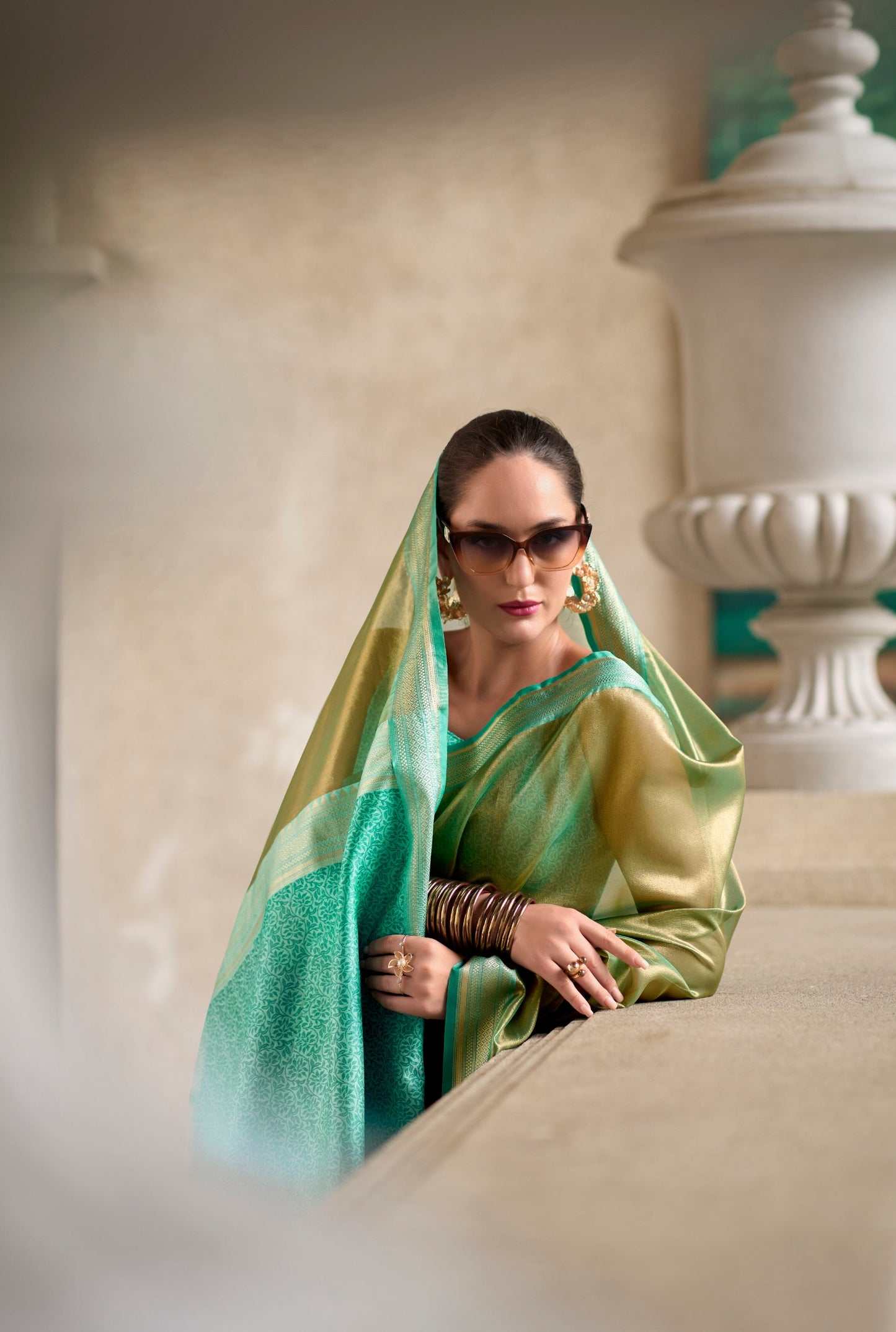Anaita Green Designer Weaving Pure Tissue Saree With Blouse