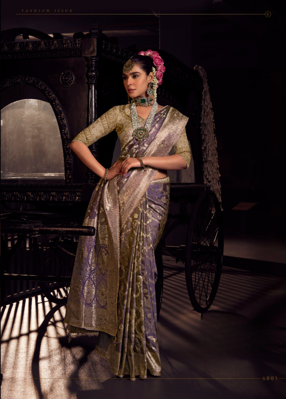Anaita Lavender Viscose Tissue Has Worked Pallu Saree With Embroidered Blouse Piece
