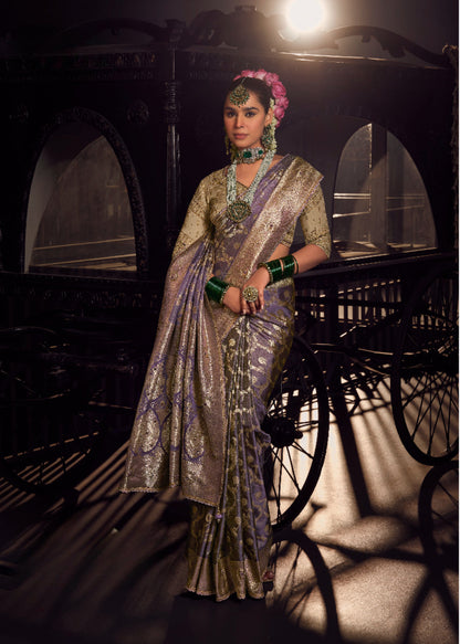 Anaita Lavender Viscose Tissue Has Worked Pallu Saree With Embroidered Blouse Piece