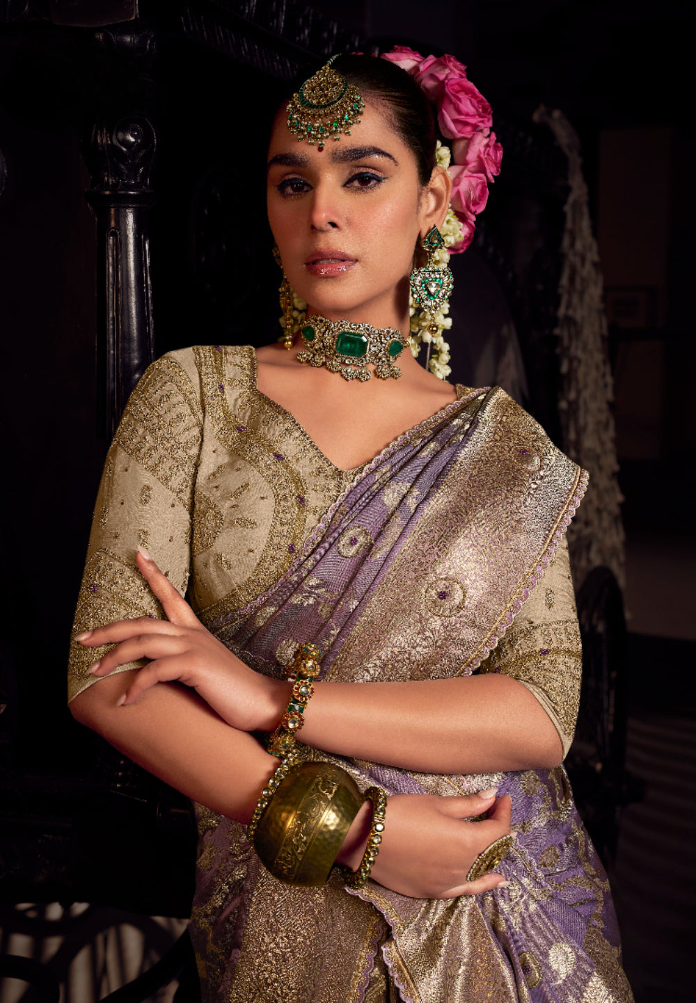 Anaita Lavender Viscose Tissue Has Worked Pallu Saree With Embroidered Blouse Piece