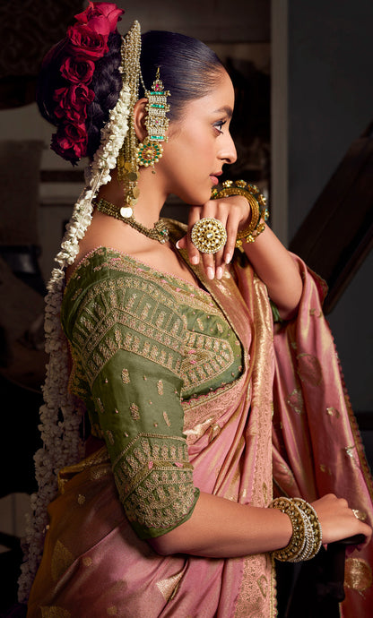 Anaita Green Viscose Tissue Has Worked Pallu Saree With Embroidered Blouse Piece