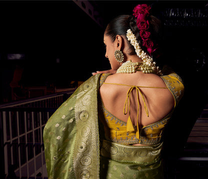 Anaita Dark Green Viscose Tissue Has Worked Pallu Saree With Embroidered Blouse Piece