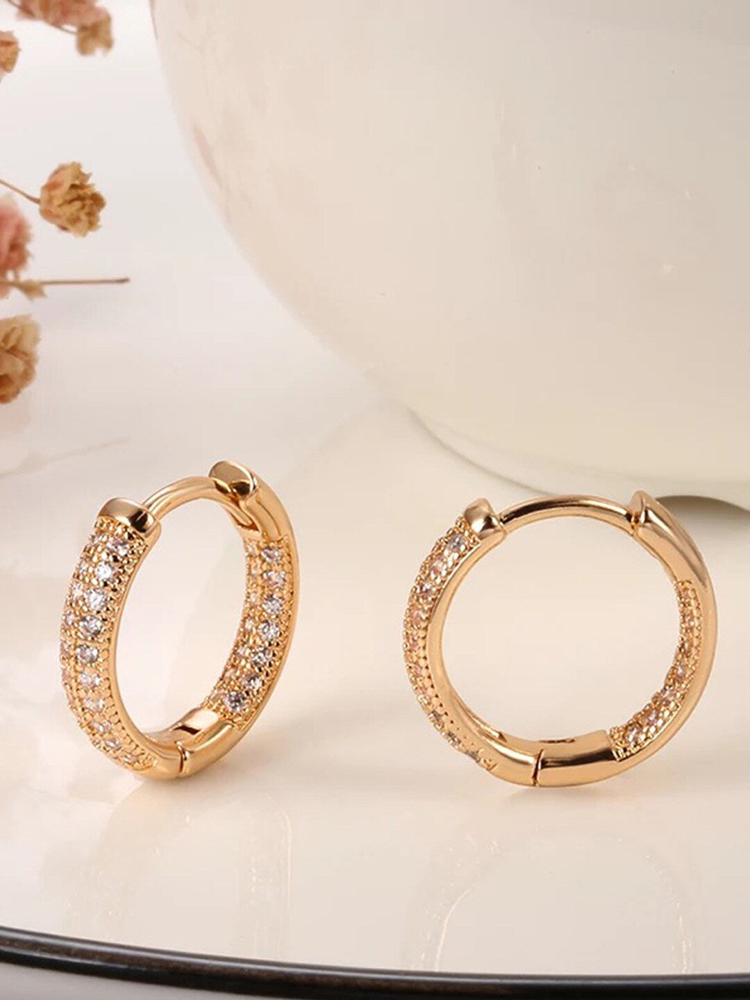 Shining Diva Rose Gold Contemporary Hoop Earrings