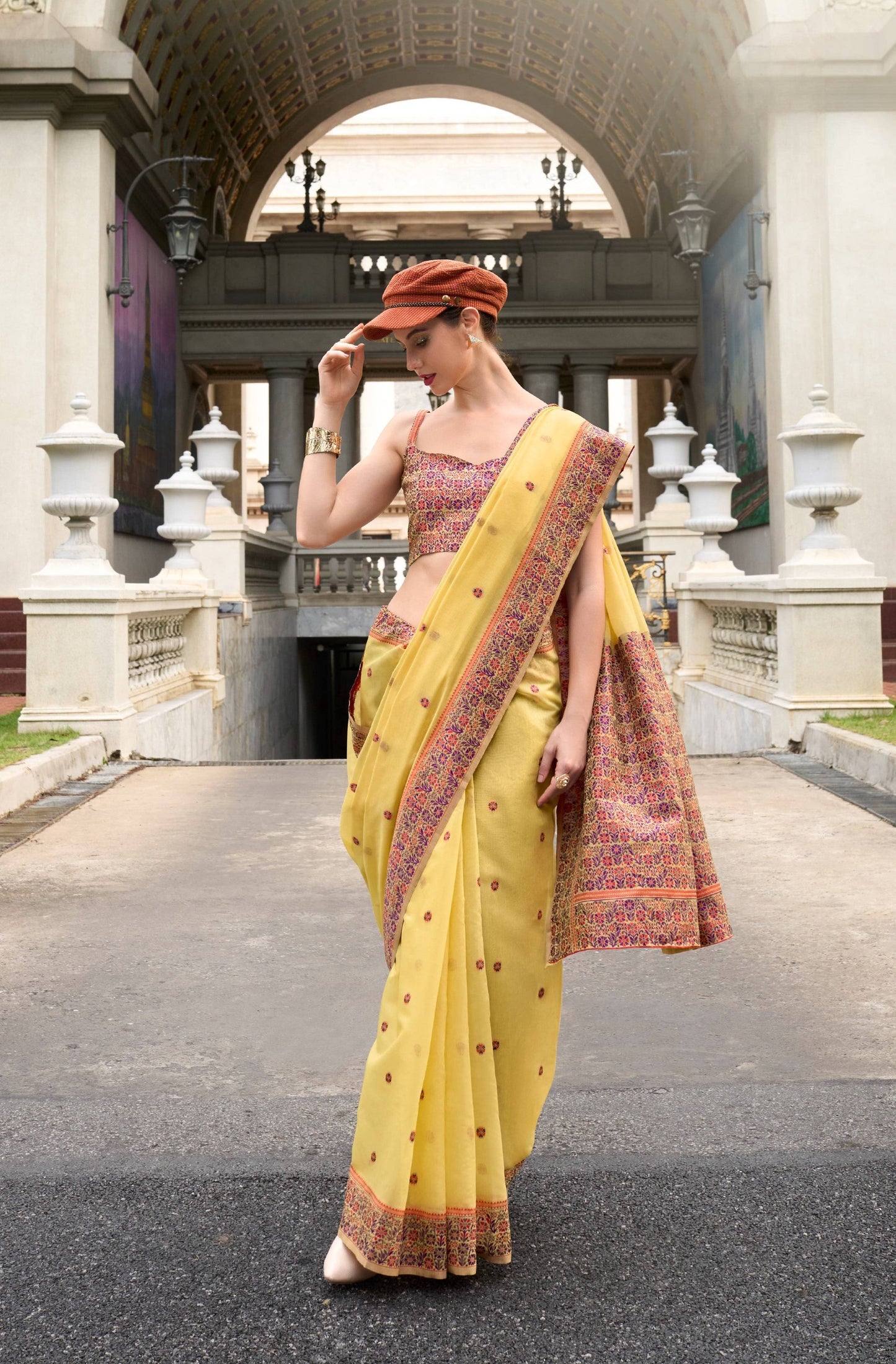 Anaita Yellow Designer Weaving Soft Linen Saree With Blouse