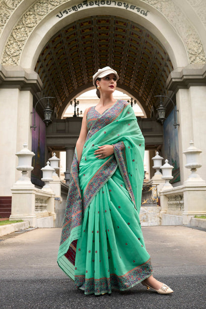 Anaita Green Designer Weaving Soft Linen Saree With Blouse