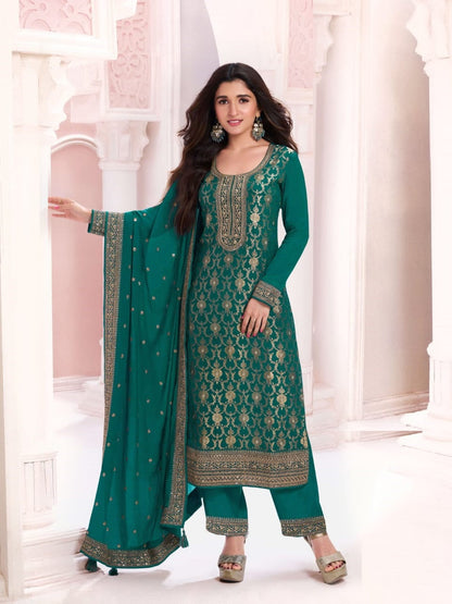 Anaita Dark Green Dola Silk Thread Sequence Embroidered Salwar Suit