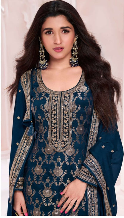 Anaita Navy Blue Dola Silk Thread Sequence Embroidered Salwar Suit