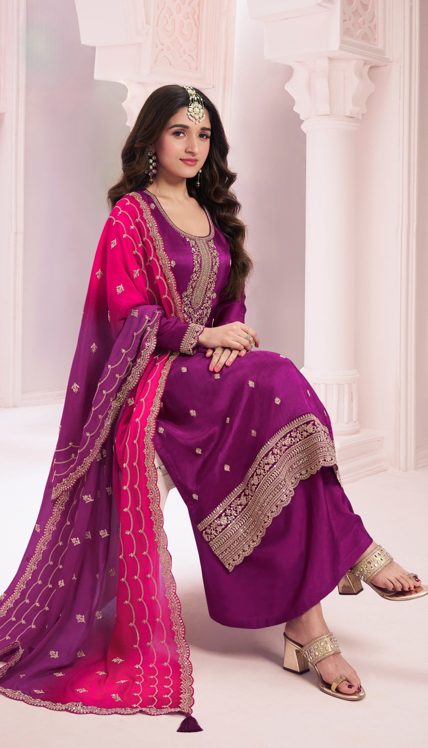 Anaita Purple Premium Embroidered Vichitra Silk Salwar Suit