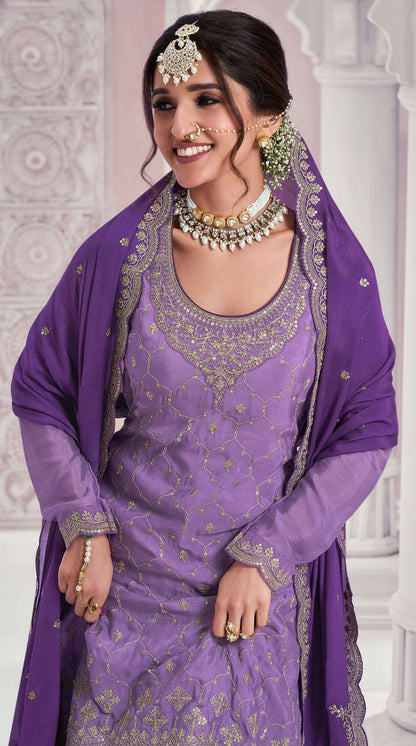 Anaita Lavender Chinon Sequence Embroidered Readymade Salwar Suit