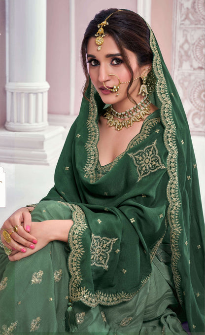 Anaita Dark Green Chinon Sequence Embroidered Readymade Salwar Suit