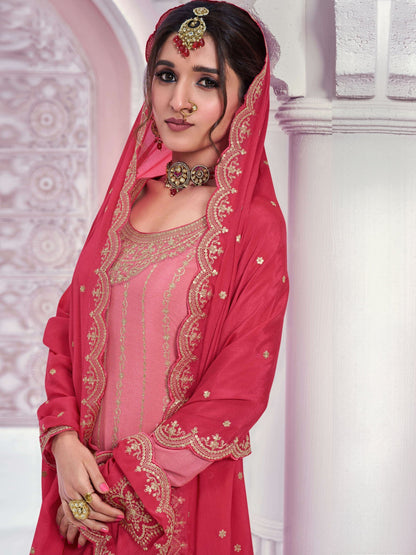 Anaita Peach Chinon Sequence Embroidered Readymade Salwar Suit