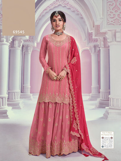 Anaita Peach Chinon Sequence Embroidered Readymade Salwar Suit