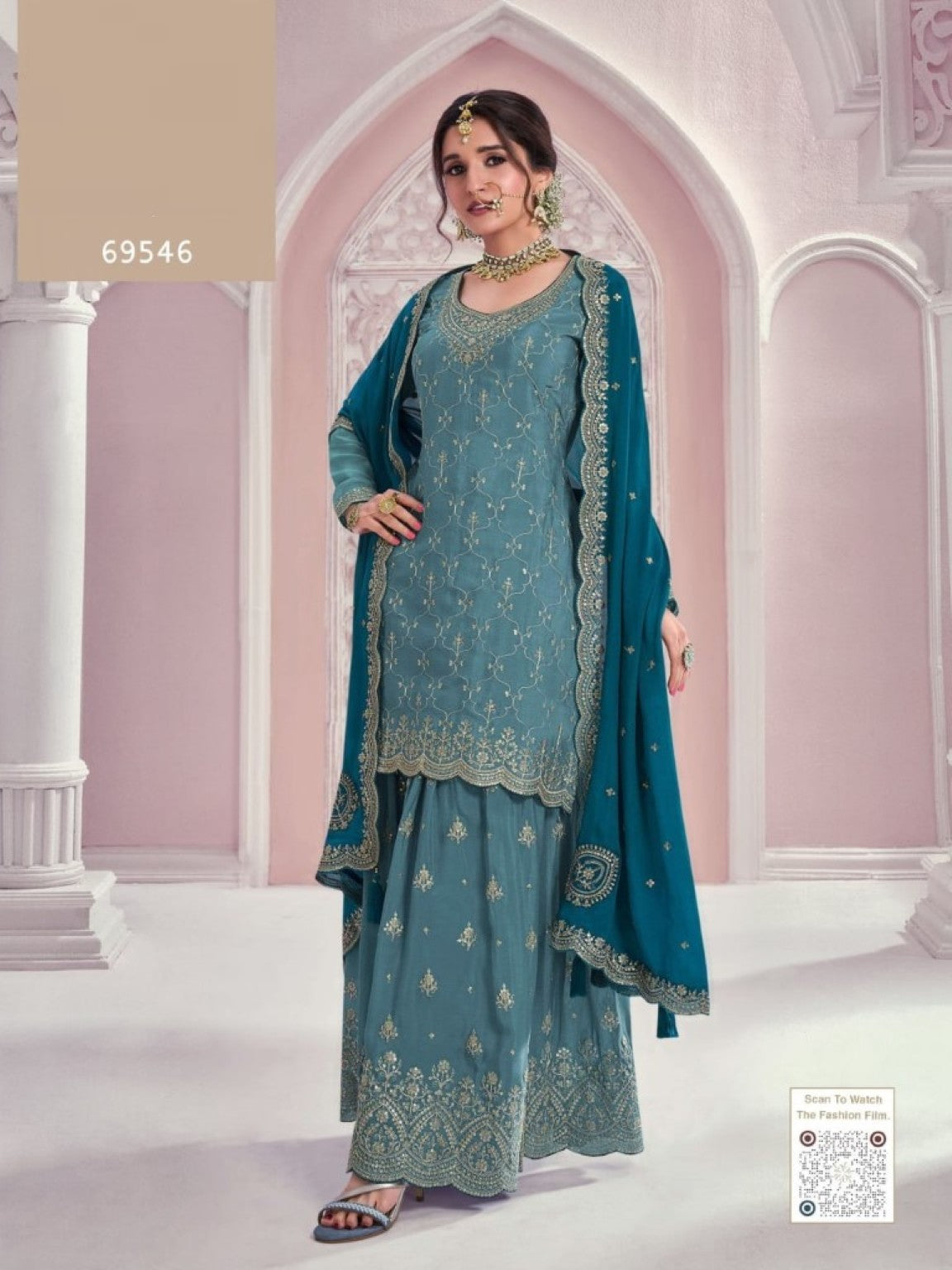 Anaita Blue Chinon Sequence Embroidered Readymade Salwar Suit