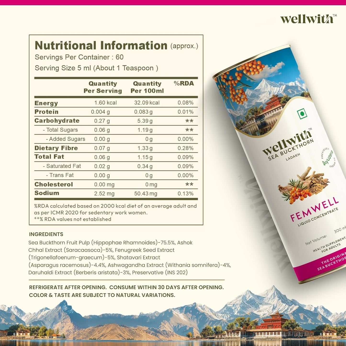 Wellwith Sea Buckthorn Femwin (Femwell) Ayurvedic Juice