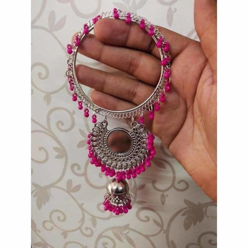 MS Fashion India Pink Pearls Silver Color Latkan Jhumka Bangles