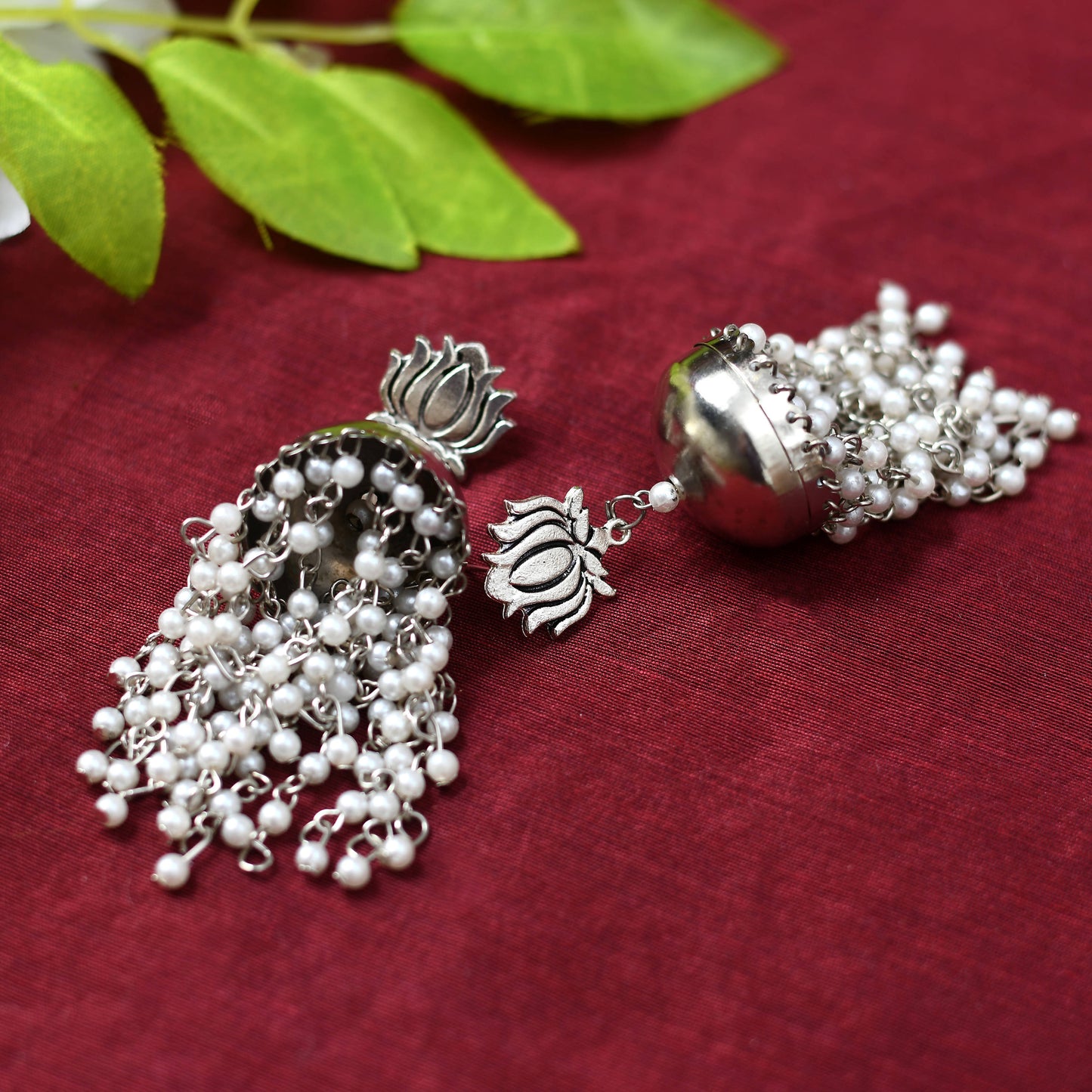 Mominos Fashion Johar Kamal Lotus Design Earrings With Pearls Jhumkas